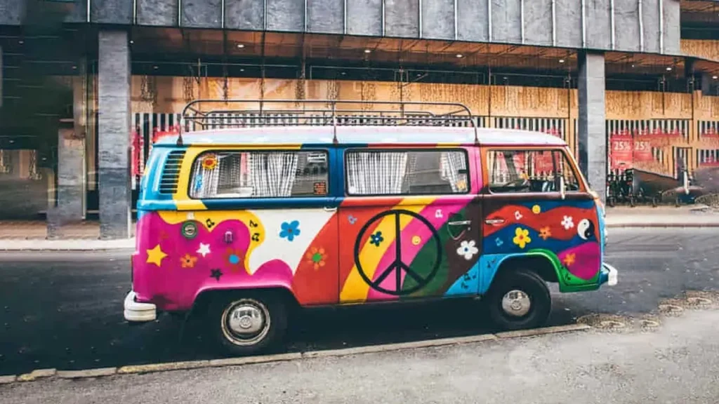 A beautifully decorated VW wagon