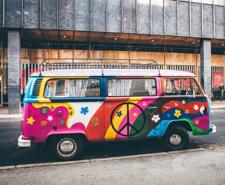 A beautifully decorated VW wagon