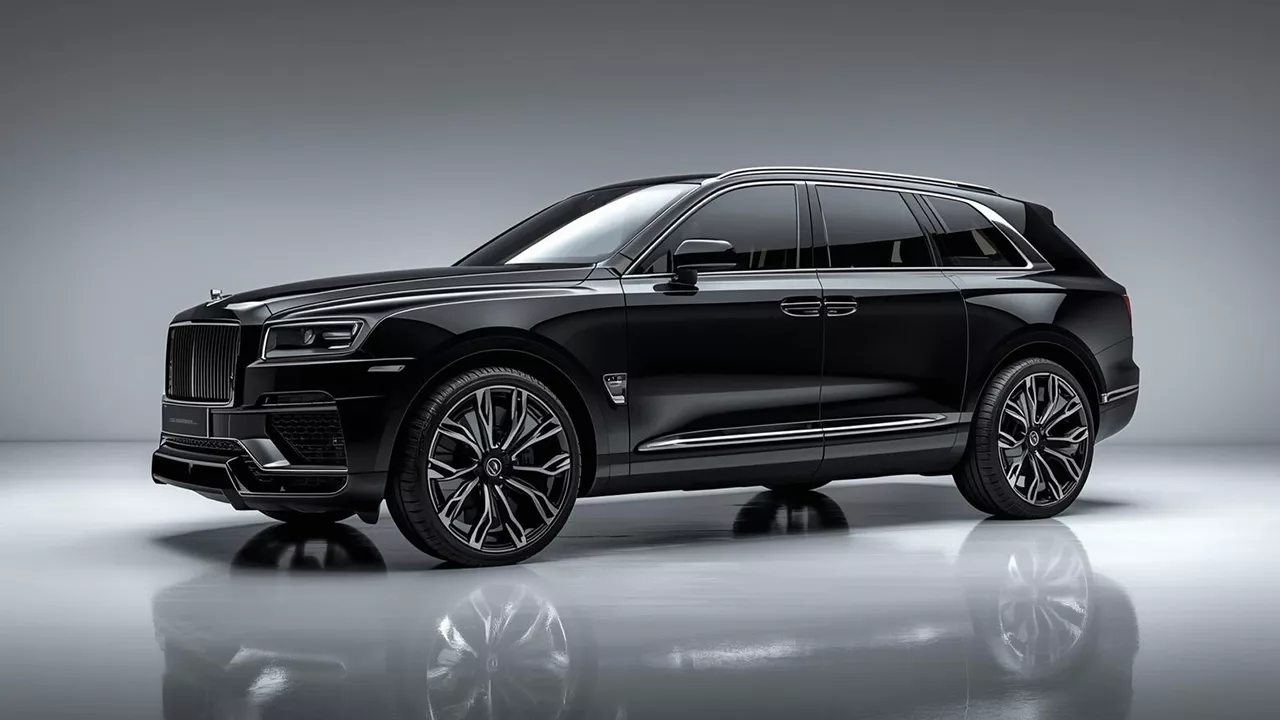 A sleek black luxury SUV shown from a full side profile and highlighting its long body