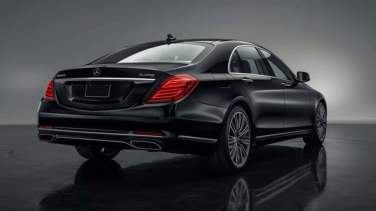 A premium black car photographed from the rear angle