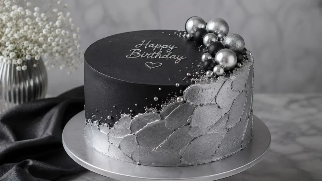 black-and-silver-birthday-cake