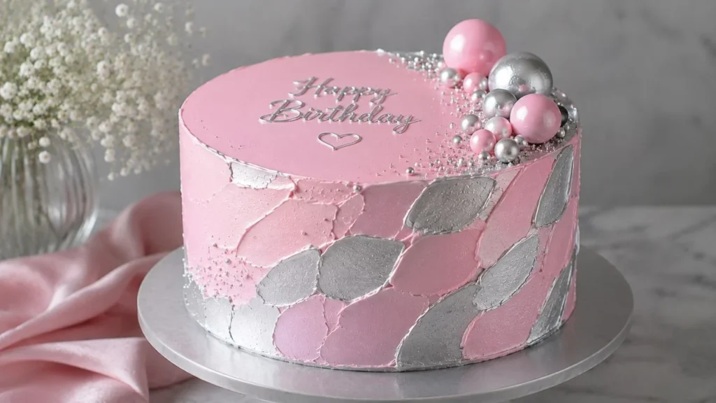 pink-and-silver-birthday-cake