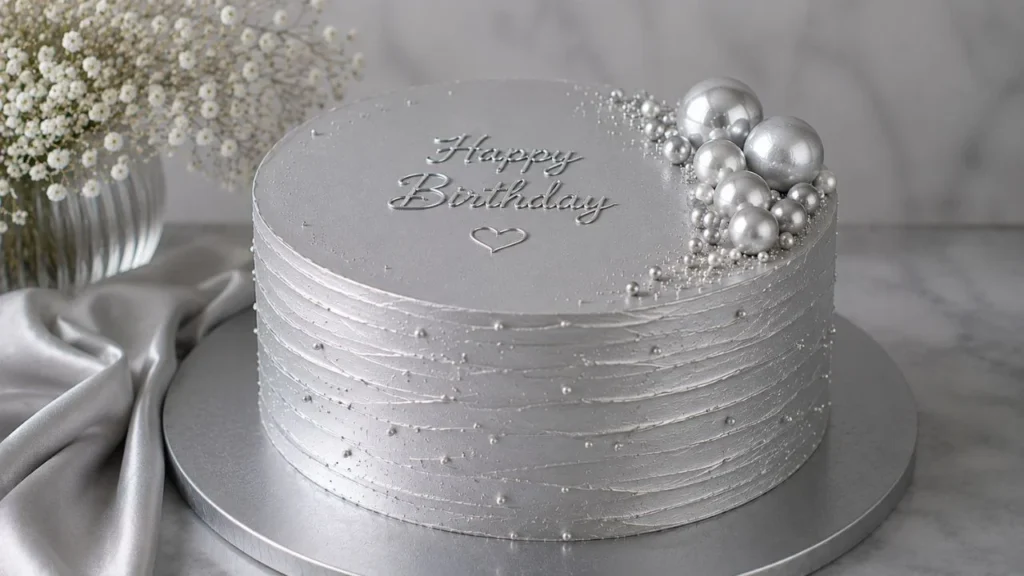 single-tier-silver-birthday-cake